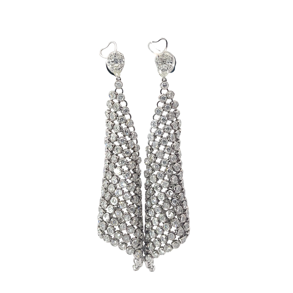 18K White Gold 12.00ct Pear Shape, Marquise and Round  Diamond Mesh Dangle Earrings