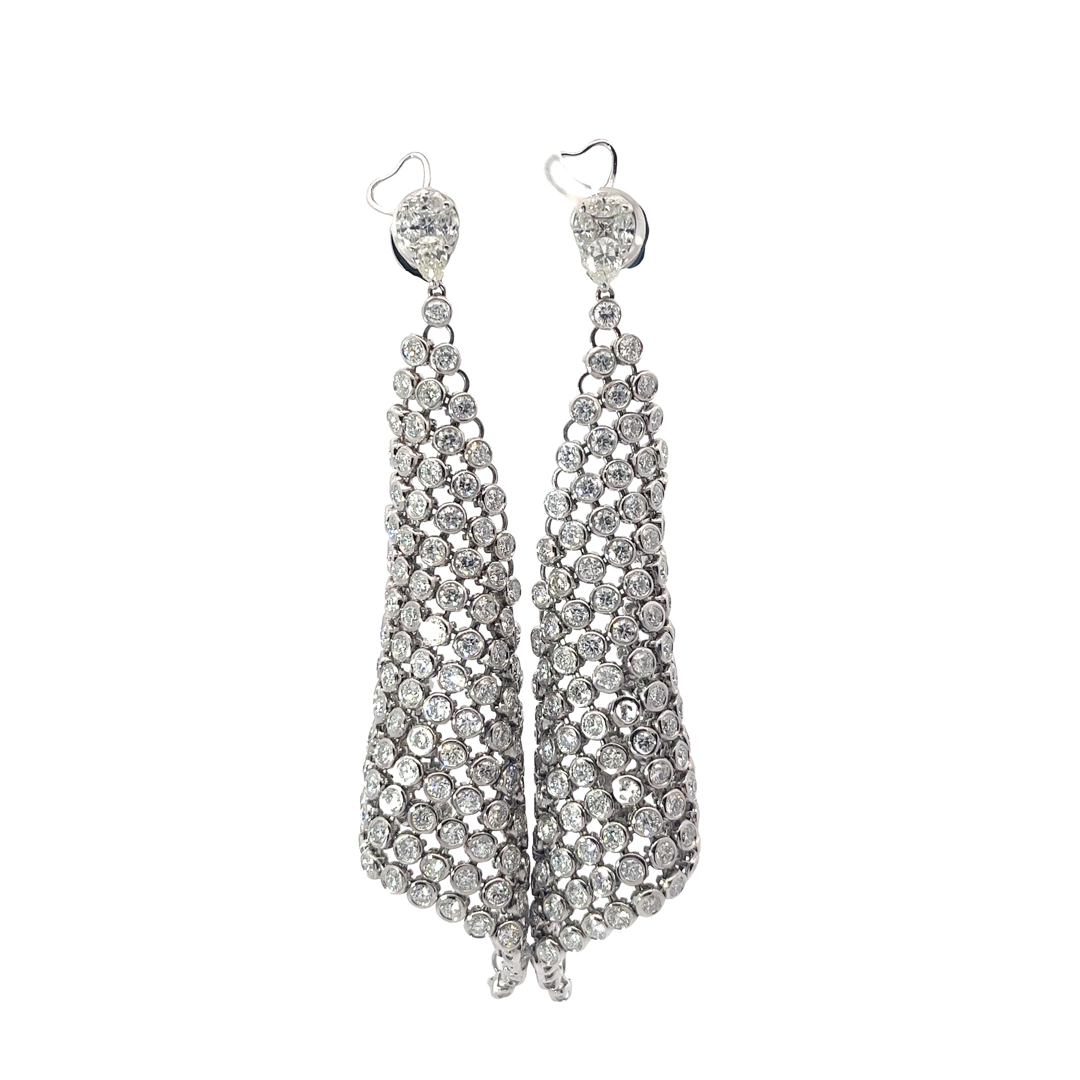 18K White Gold 12.00ct Pear Shape, Marquise and Round  Diamond Mesh Dangle Earrings