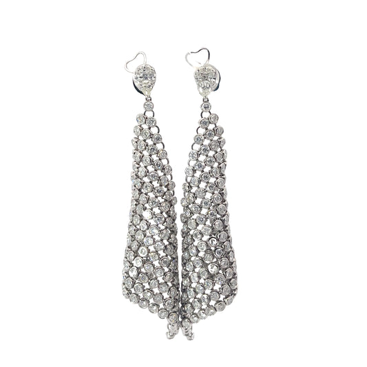 18k White Gold 12.00ct Pear Shape, Marquise and Round Diamond Mesh Dangle Earrings