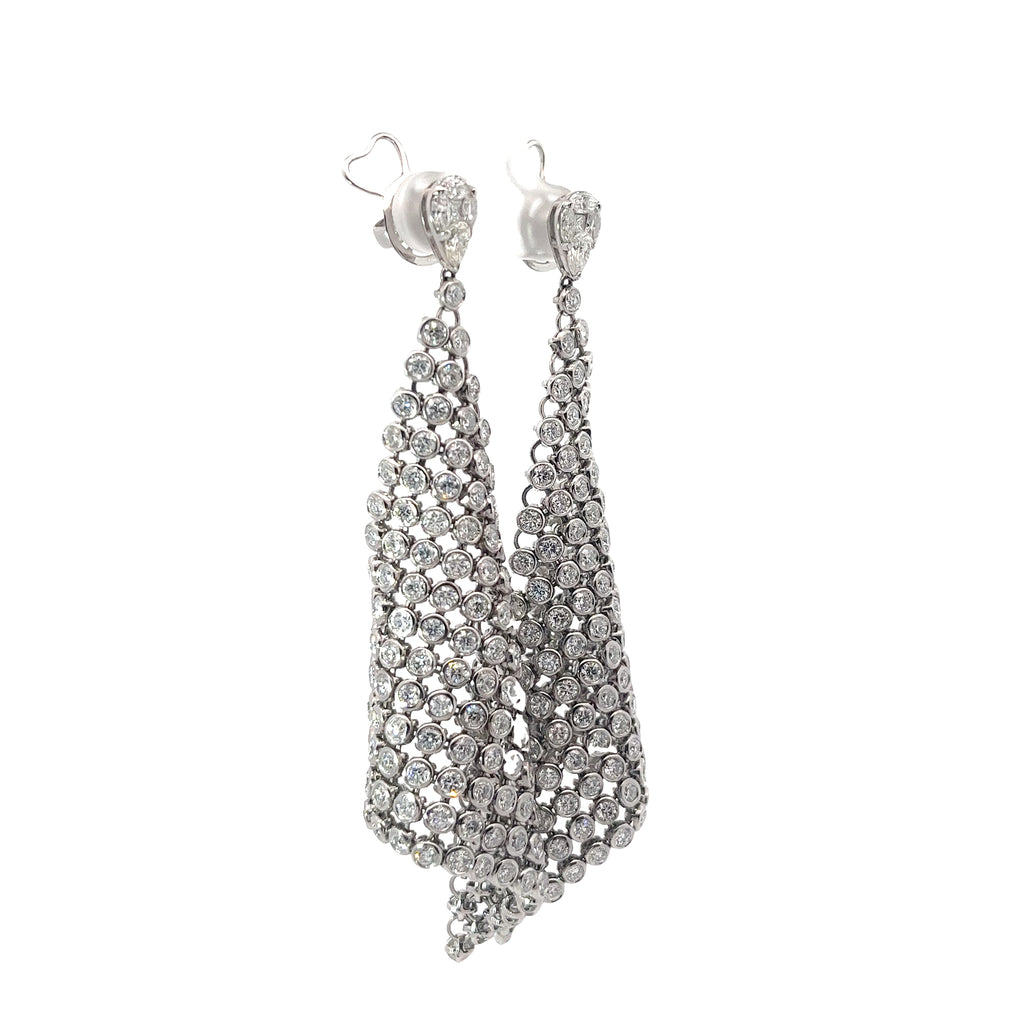 18K White Gold 12.00ct Pear Shape, Marquise and Round  Diamond Mesh Dangle Earrings