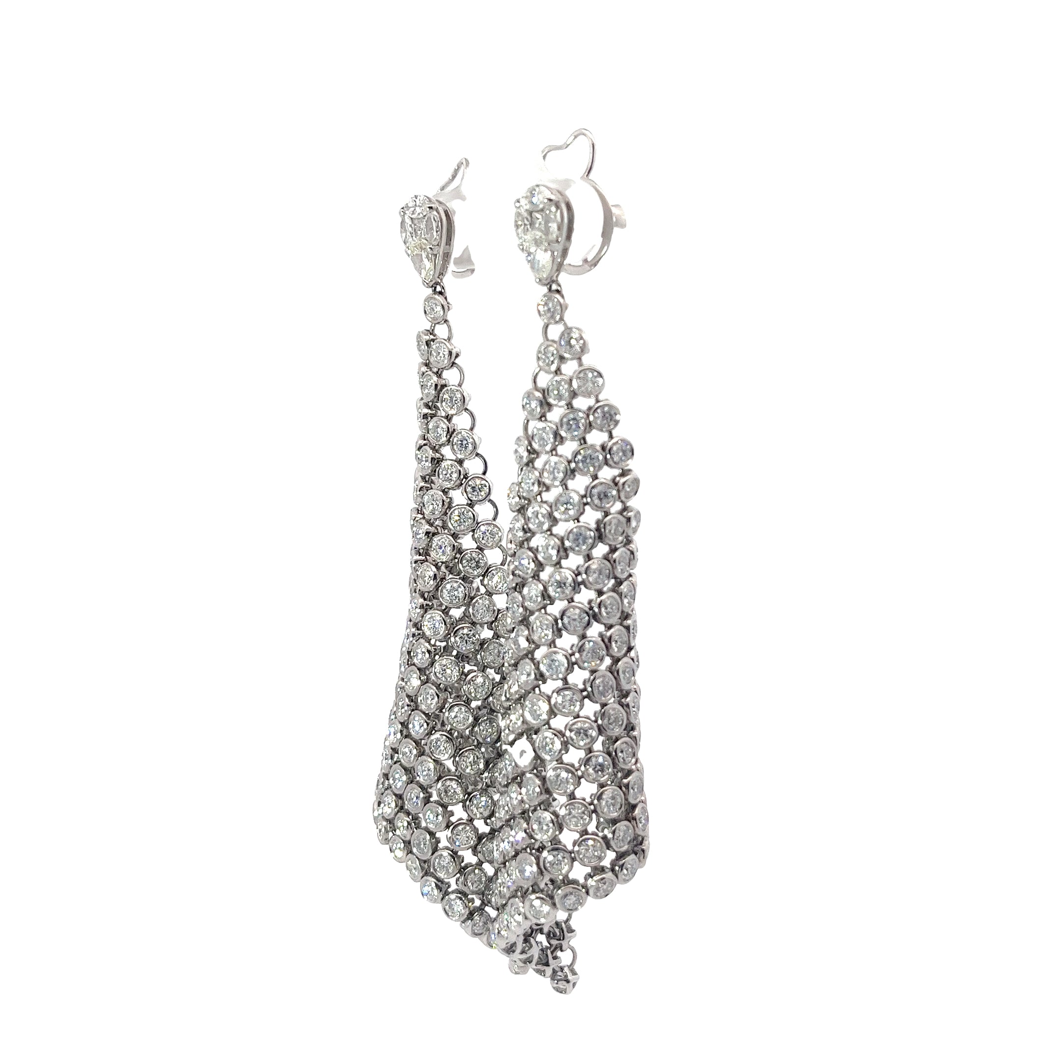 18K White Gold 12.00ct Pear Shape, Marquise and Round  Diamond Mesh Dangle Earrings