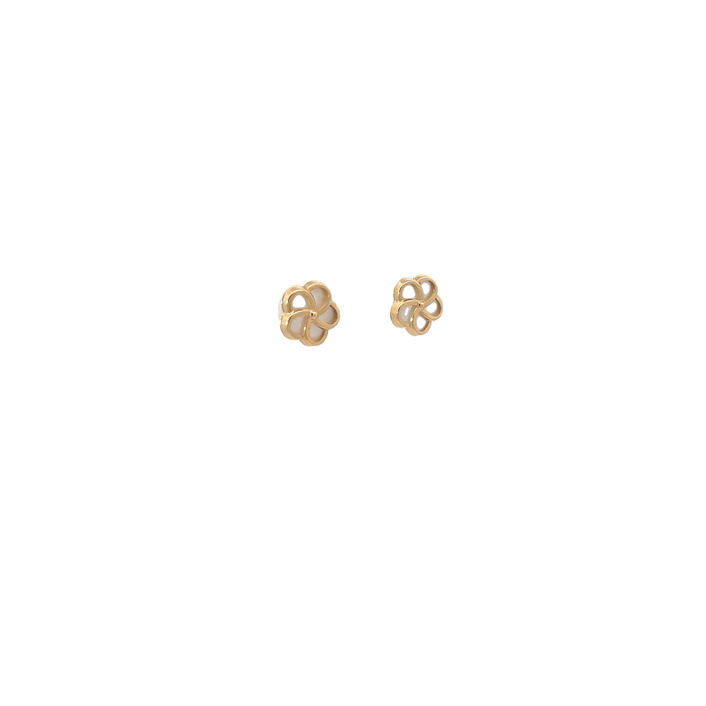 14k Yellow Gold Mother of Pearl Enamel Flower Stud Earrings