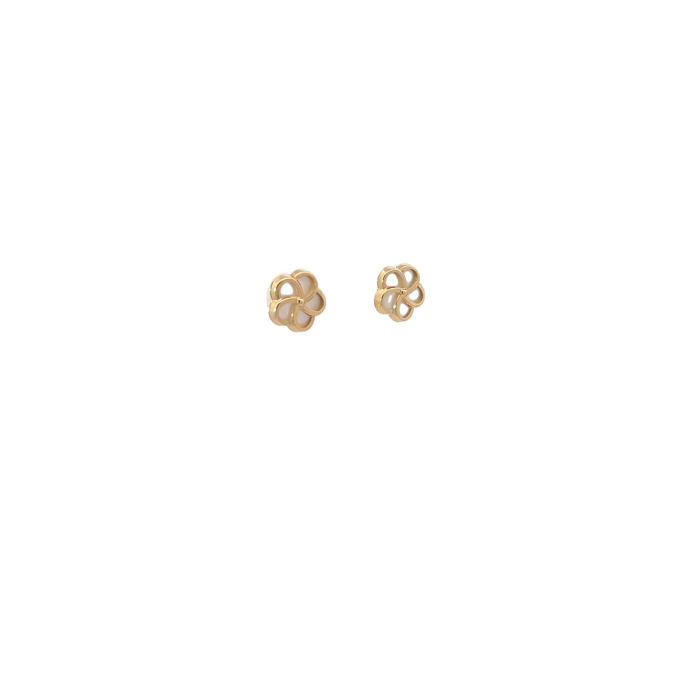 14k Yellow Gold Mother of Pearl Enamel Flower Stud Earrings