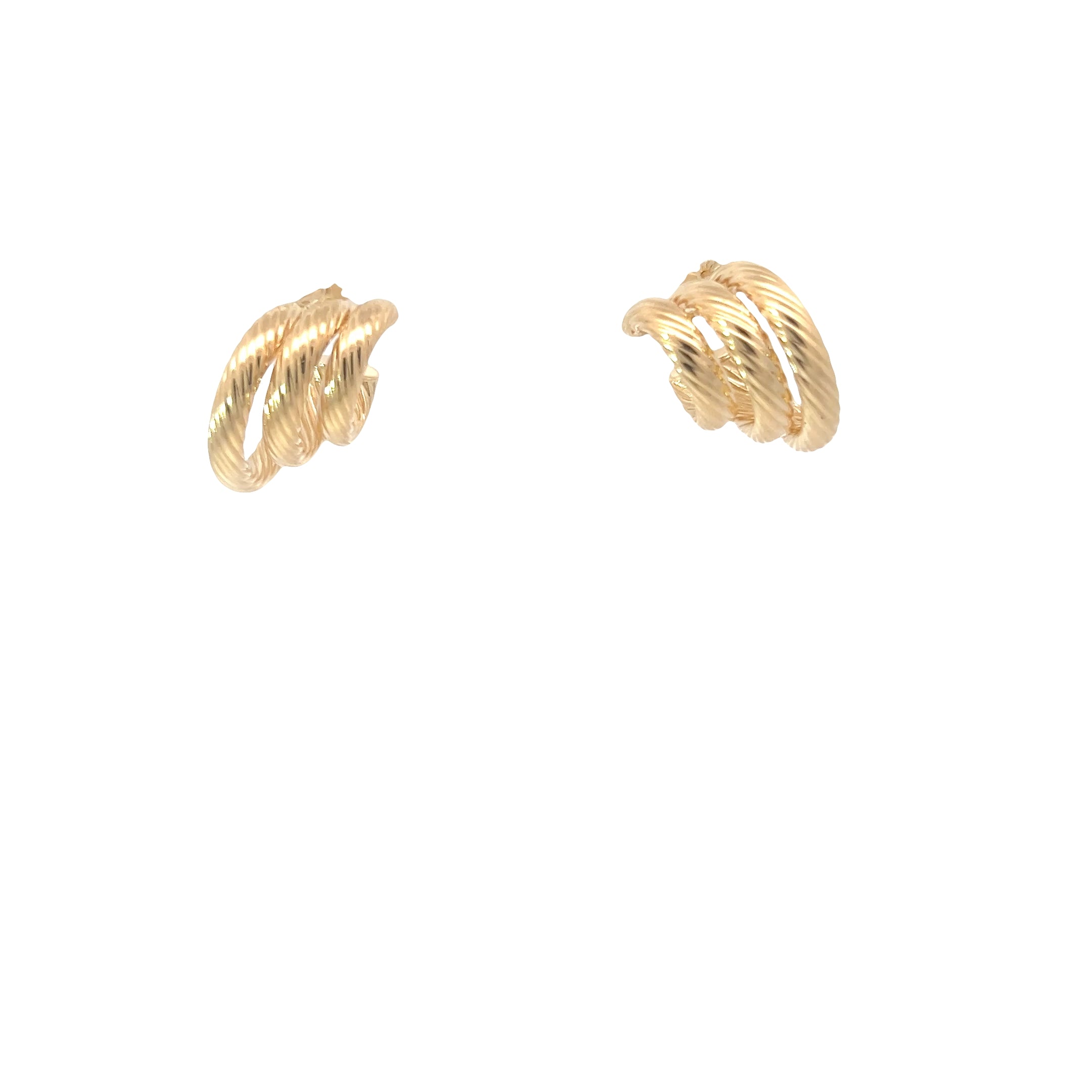 14k Yellow Gold Graduated Twisted Triple Hoop Earrings 4.0 gram