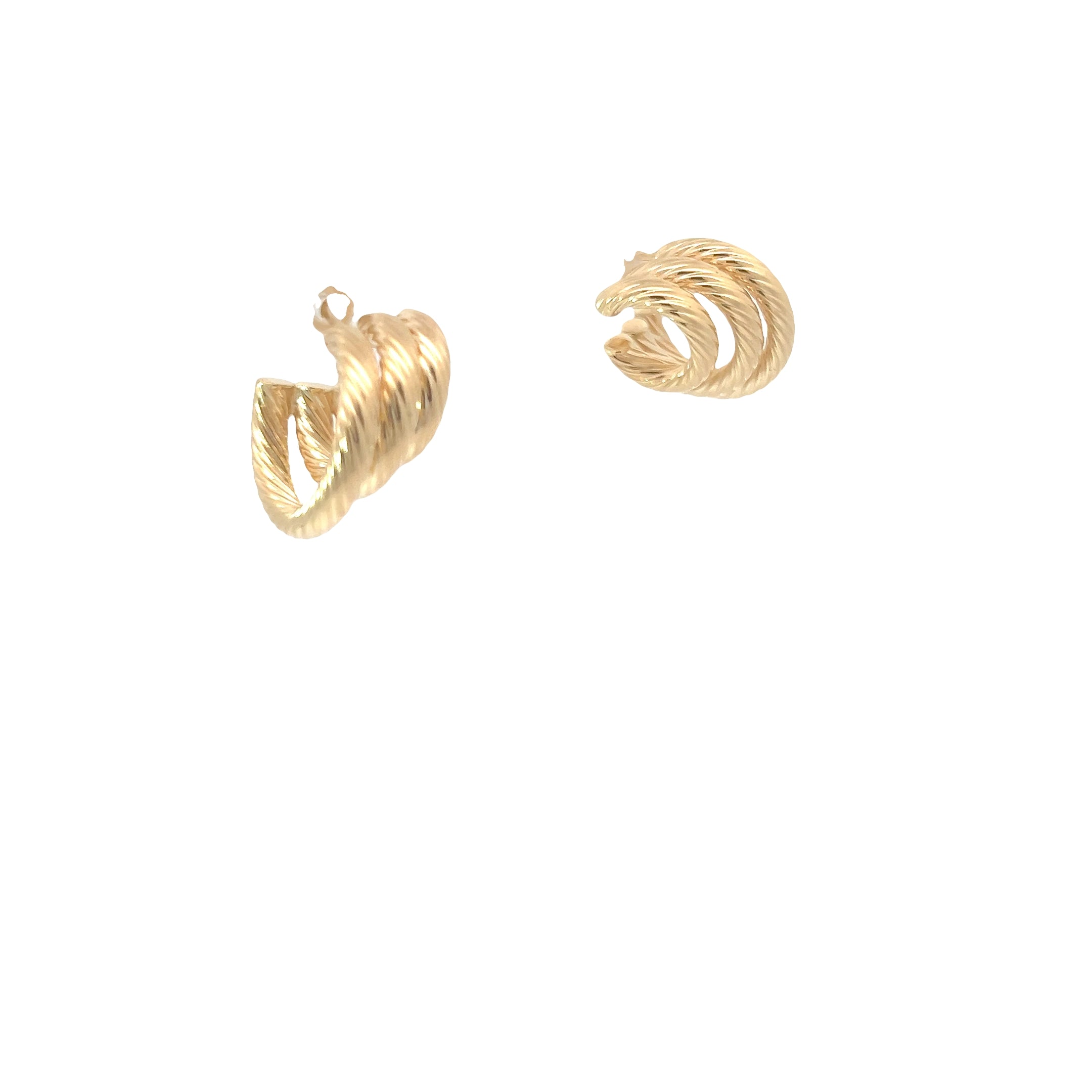 14k Yellow Gold Graduated Twisted Triple Hoop Earrings 4.0 gram