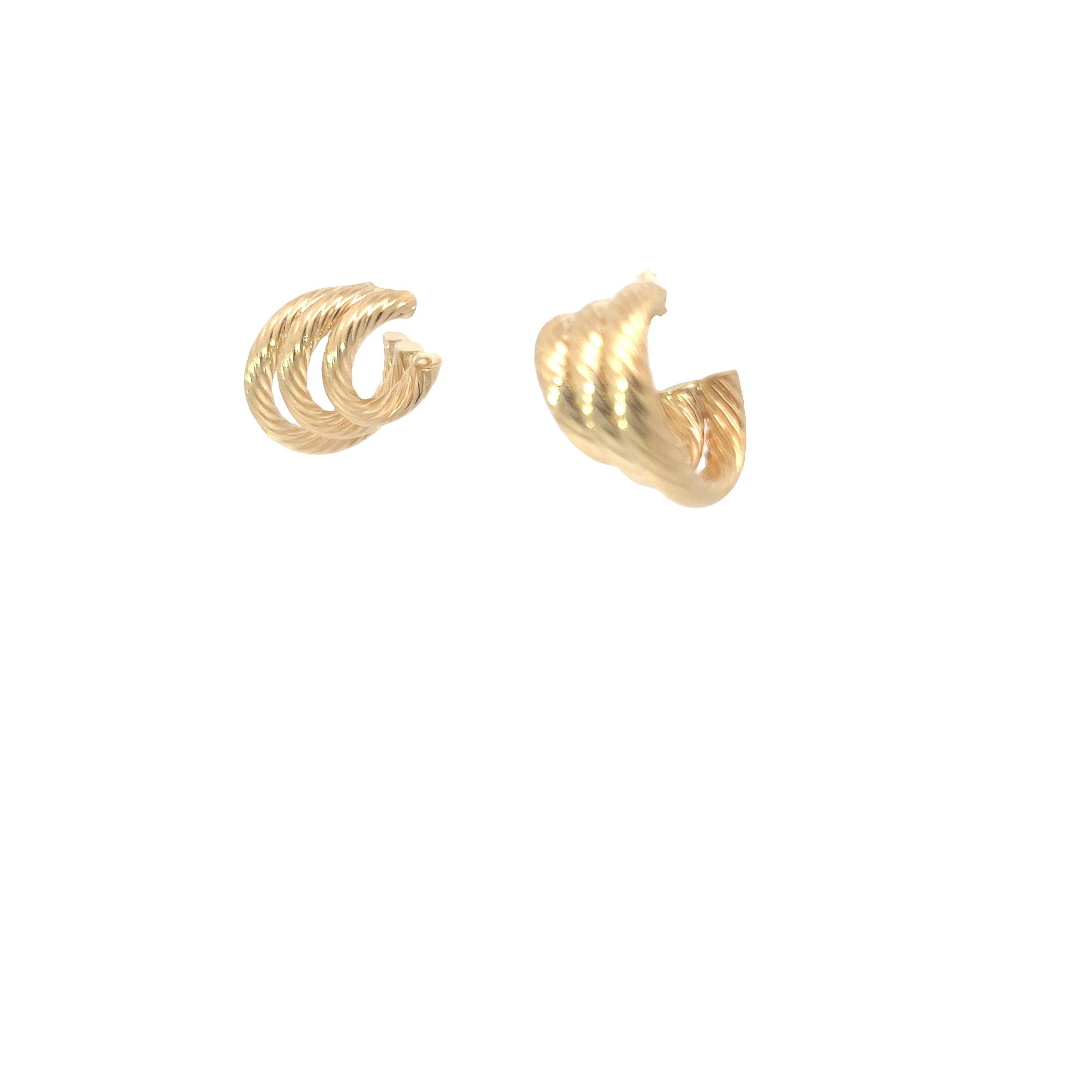 14k Yellow Gold Graduated Twisted Triple Hoop Earrings 4.0 gram