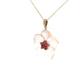 14k Yellow Gold Six Pink Tourmaline and Mother of Pearl necklace