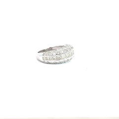 14K White Gold 1.12ct H VS2 Princess Cut Channel Set /2.00ct G VS2 Round Diamond Pave  Domed Ring