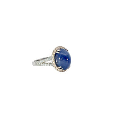 18k White Gold 6.75ct Oval Star Sapphire and 1.10ct F VS2 Round Ring