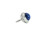 14k White Gold 14 x 12 Oval Cabochon Lindy Star Sapphire/ .30ct F VS2 Round Diamond Ring