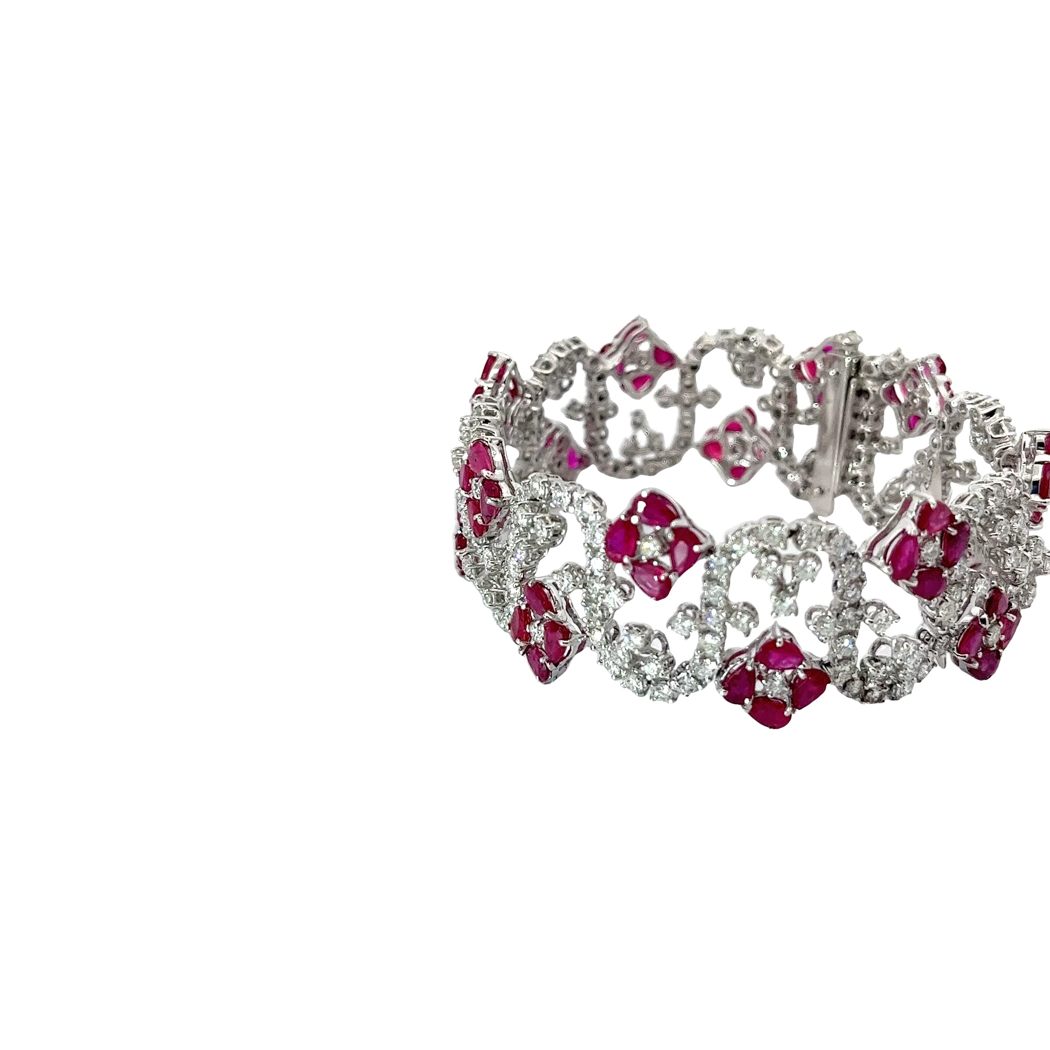 18k White Gold 10.50ct Pear Shape Ruby and 7.00ct G VS2 Round Diamond Vintage Bracelet