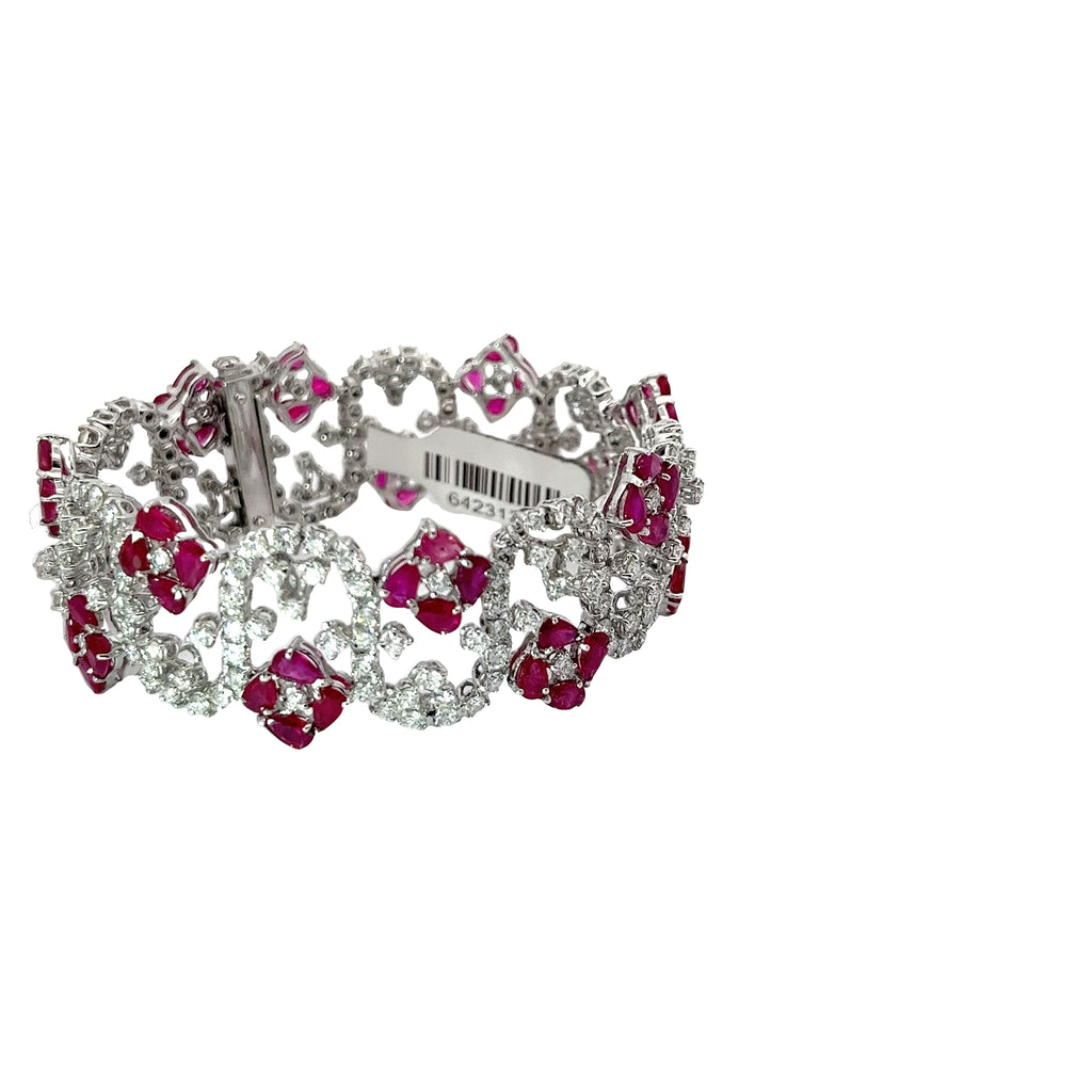 18k White Gold 10.50ct Pear Shape Ruby and 7.00ct G VS2 Round Diamond Vintage Bracelet