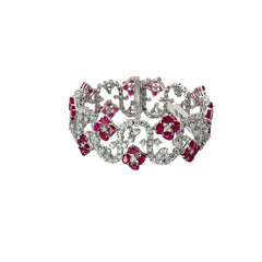 Ladies Vintage 18k White Gold Ruby and Diamond Bracelet