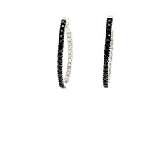 14k White Gold .50ct G VS2 Round Diamond and .50ct Round Black Diamond Inside/Out Hoop Earrings  Oval 1"inch