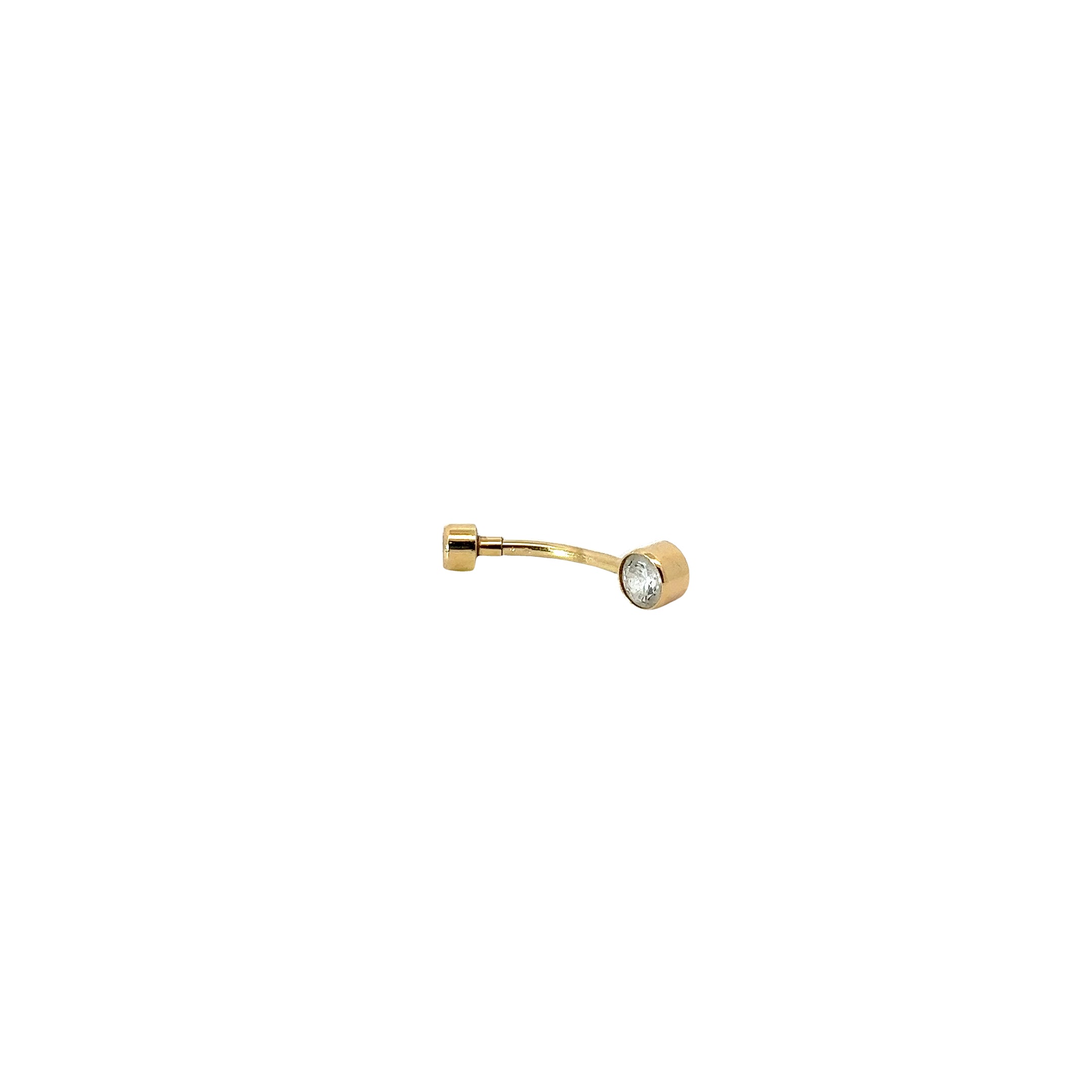 14K Yellow Gold Round Cubic Zirconium Belly Button Ring 1 Inch