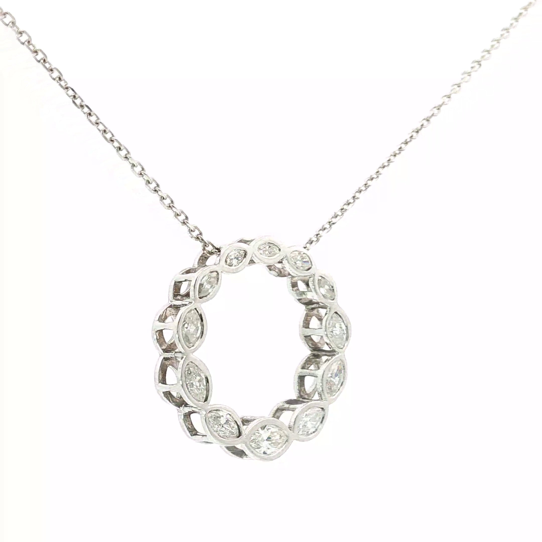14k White Gold 1.00ct G VS2 Marquise Diamond Bezel Set Graduated Eternity Circle Pendant