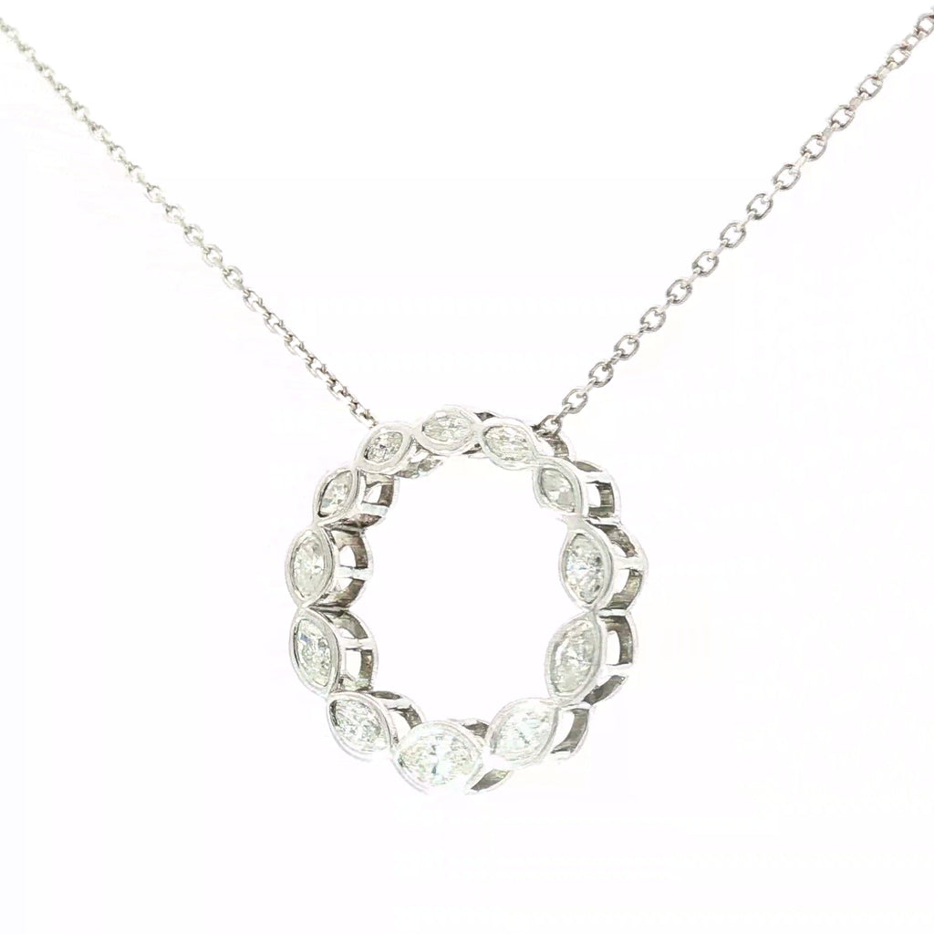 14k White Gold 1.00ct G VS2 Marquise Diamond Bezel Set Graduated Eternity Circle Pendant