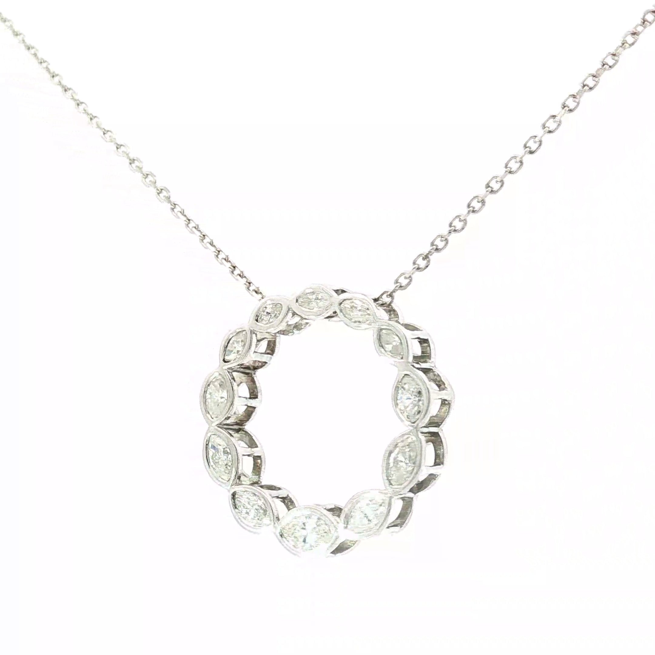 14k White Gold 1.00ct G VS2 Marquise Diamond Bezel Set Graduated Eternity Circle Pendant