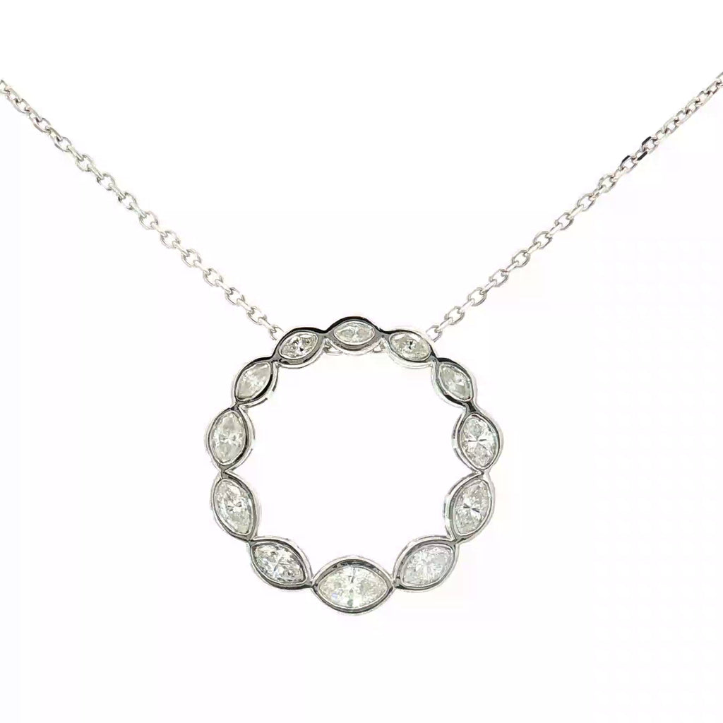 14k White Gold 1.00ct G VS2 Marquise Diamond Bezel Set Graduated Eternity Circle Pendant