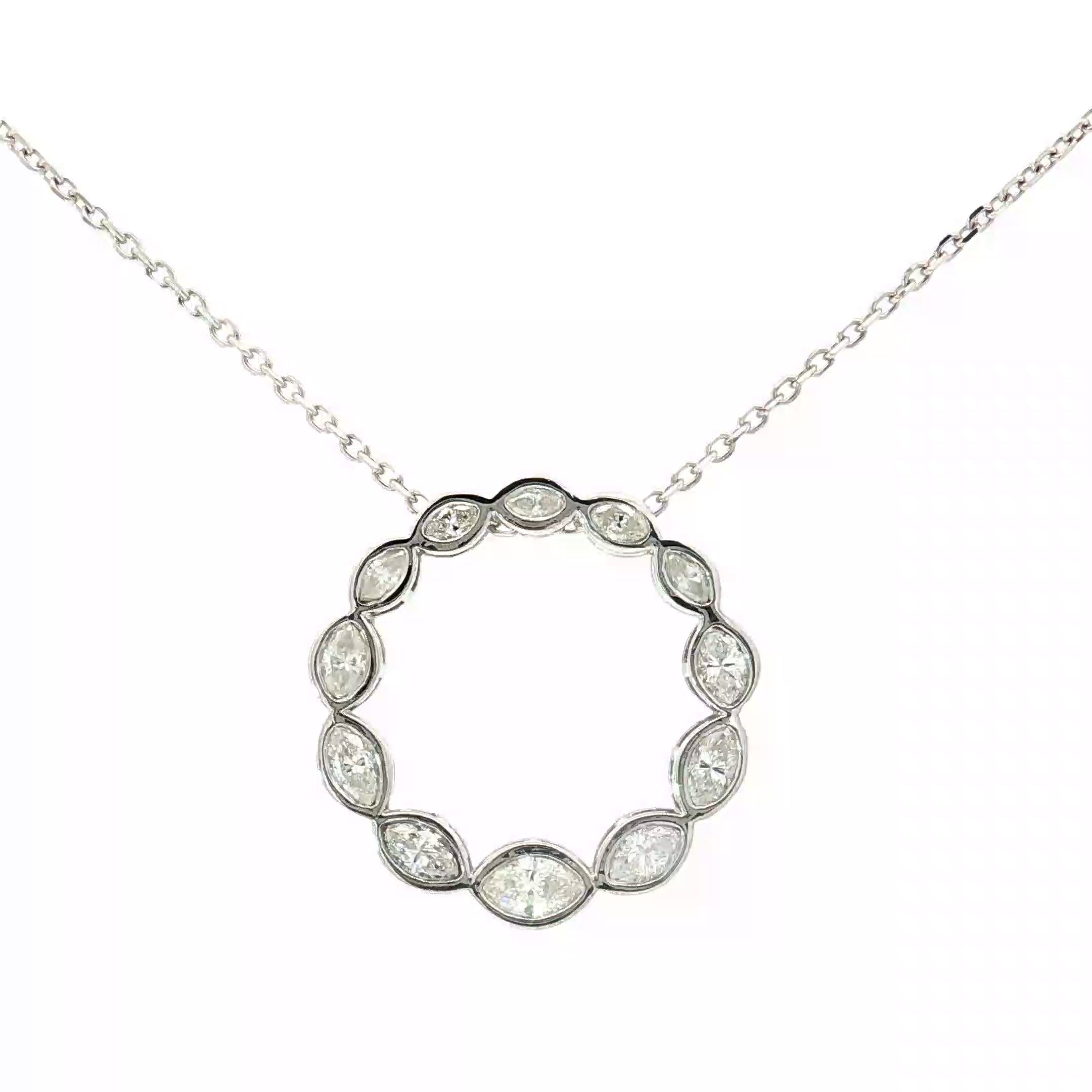 14k White Gold 1.00ct G VS2 Marquise Diamond Bezel Set Graduated Eternity Circle Pendant
