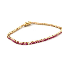 14k Yellow Gold 2.25ct Pink Sapphire /.18ct G VS2 Round Bracelet