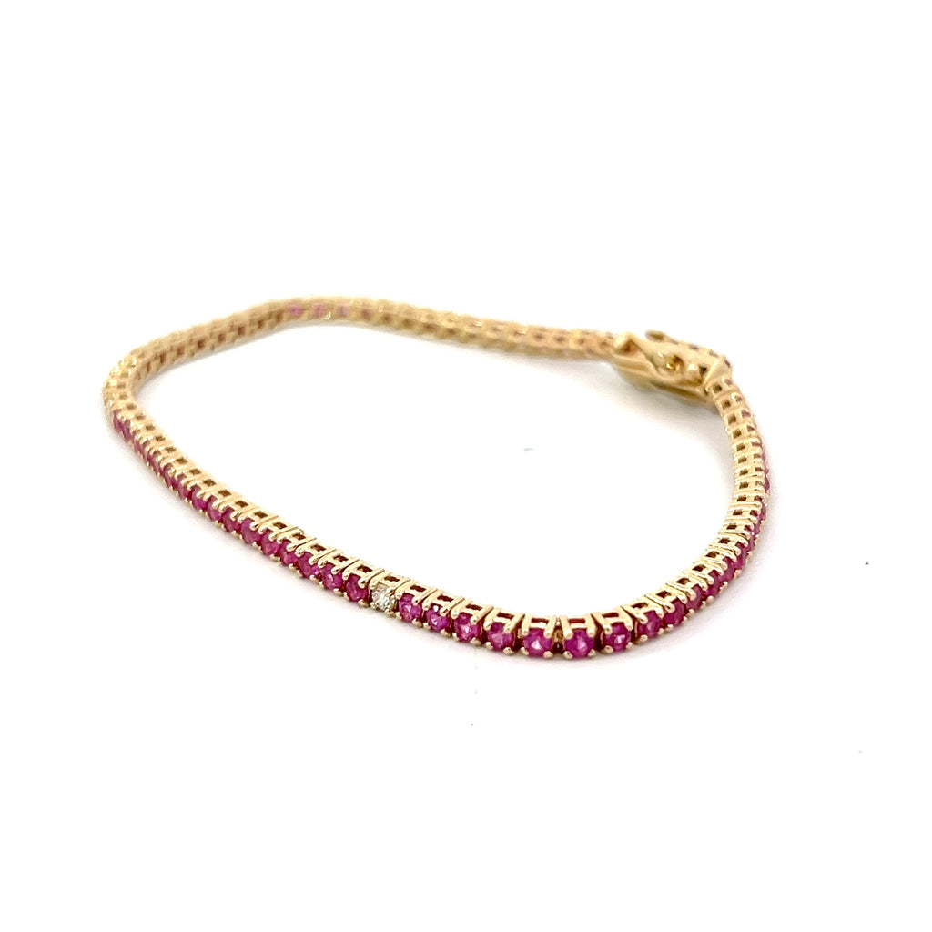 14k Yellow Gold 2.25ct Pink Sapphire /.18ct G VS2 Round Bracelet