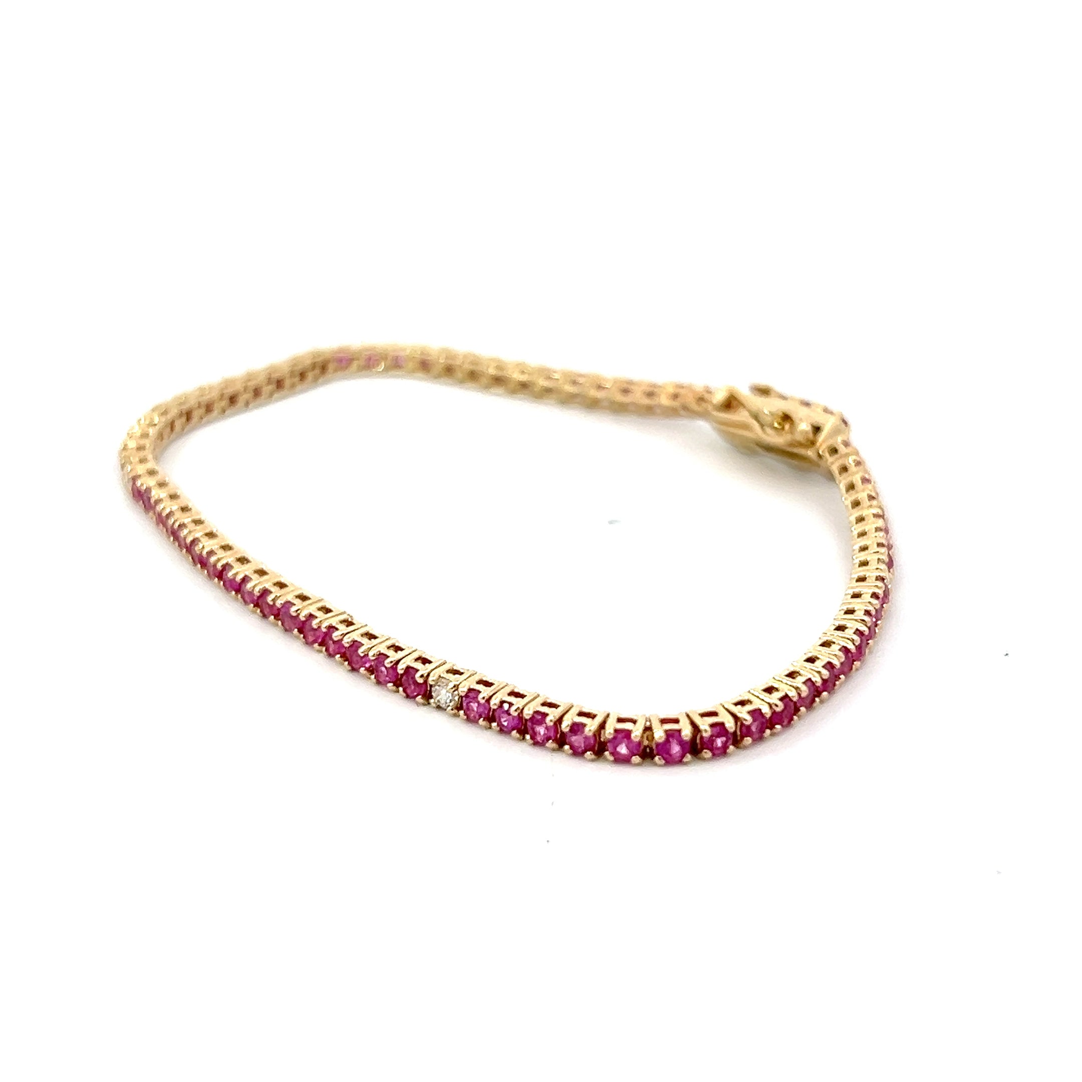 14k Yellow Gold 2.25ct Pink Sapphire /.18ct G VS2 Round Bracelet