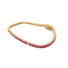 14k Yellow Gold 2.25ct Pink Sapphire /.18ct G VS2 Round Bracelet