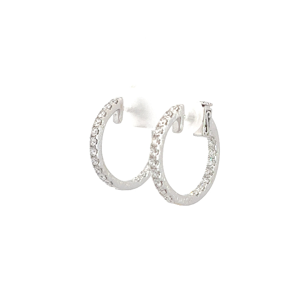 18k White Gold 1ct F VS2 Round  Inside/Out Diamond Hoops