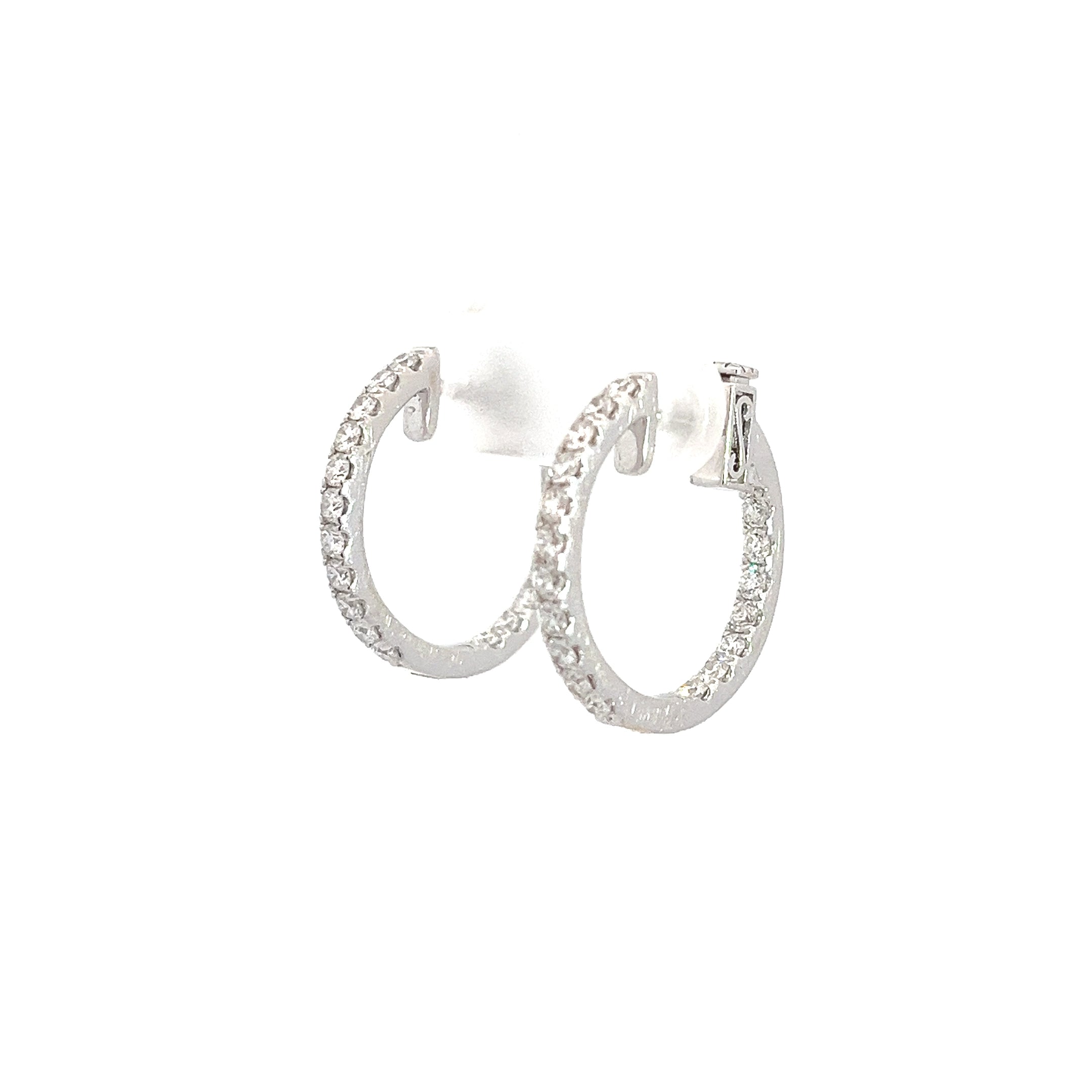 18k White Gold 1ct F VS2 Round  Inside/Out Diamond Hoops