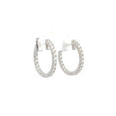 18k White Gold 1ct F VS2 Round  Inside/Out Diamond Hoops