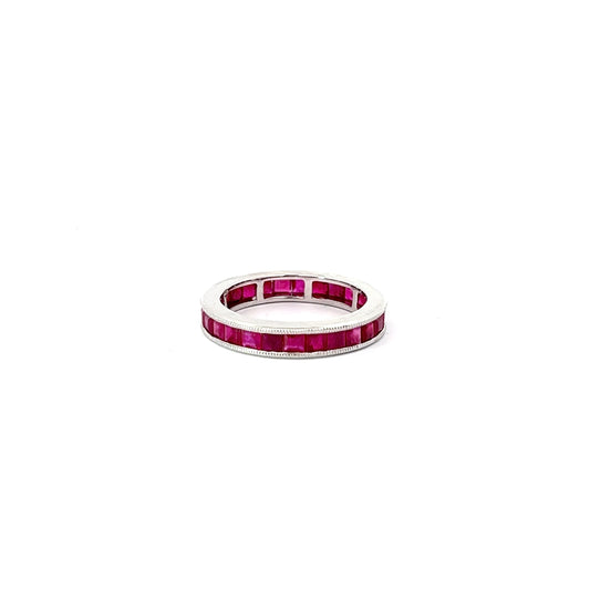 14k White Gold 3.00ct Ruby Princess Cut Eternity Ring