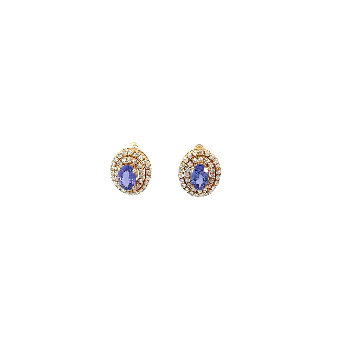 14k Yellow Gold 1.00ct Oval Tanzanite and 1.00ct G SI1 Round Diamond Earrings