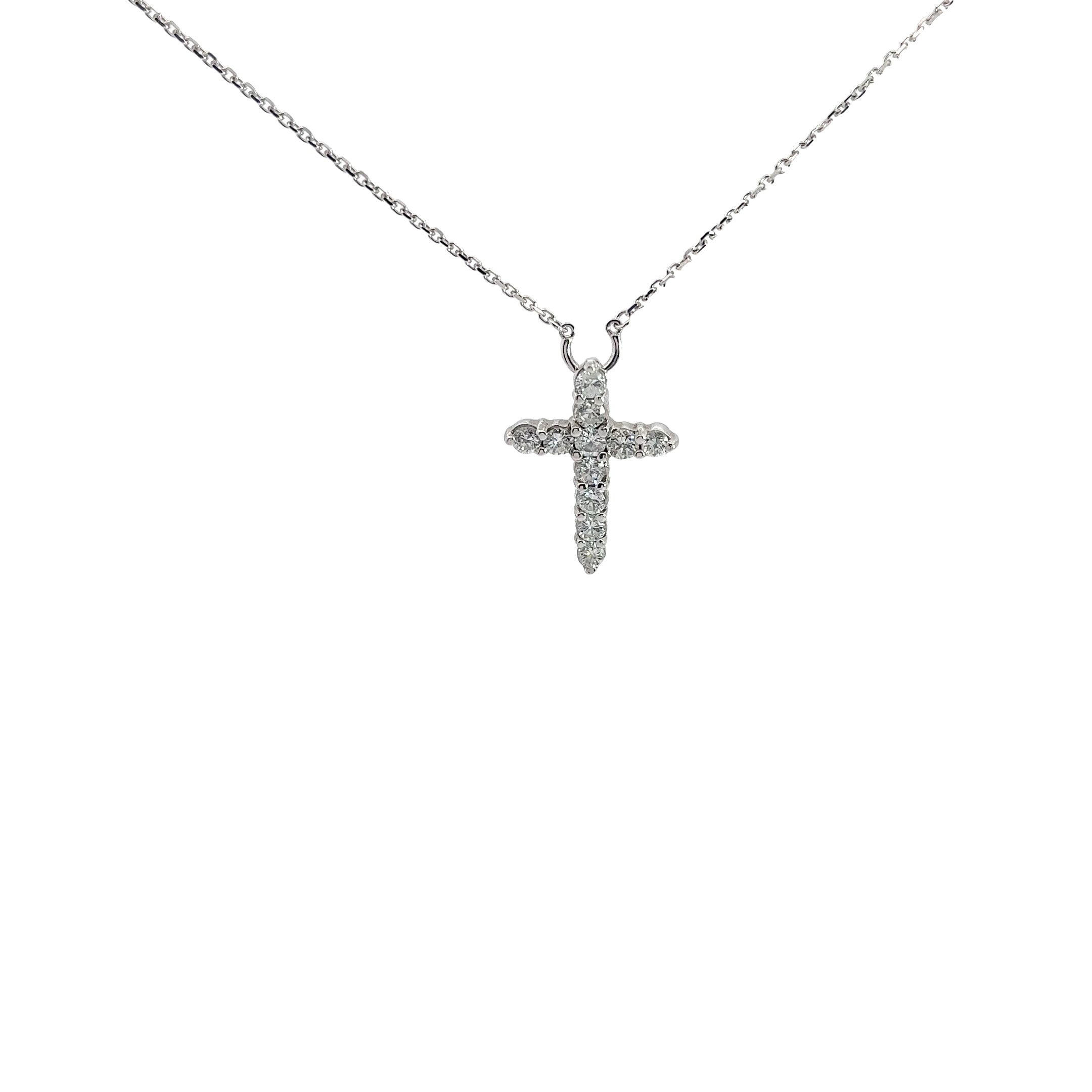 14k White Gold 1.00ct G SI1 Round Diamond Cross Necklace