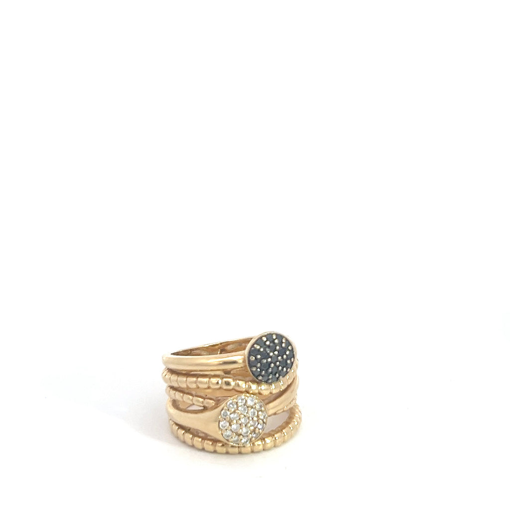 14k Yellow Gold .25ct White Diamond G SI1 Round / .50ct Black Round Diamond Ying Yang  Ring 12.1 Gram Size 7