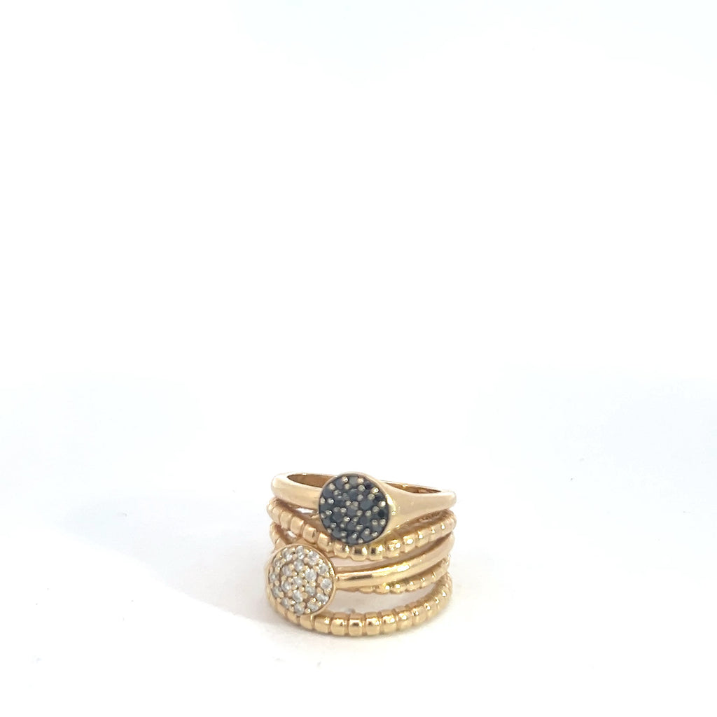 14k Yellow Gold .25ct White Diamond G SI1 Round / .50ct Black Round Diamond Ying Yang  Ring 12.1 Gram Size 7