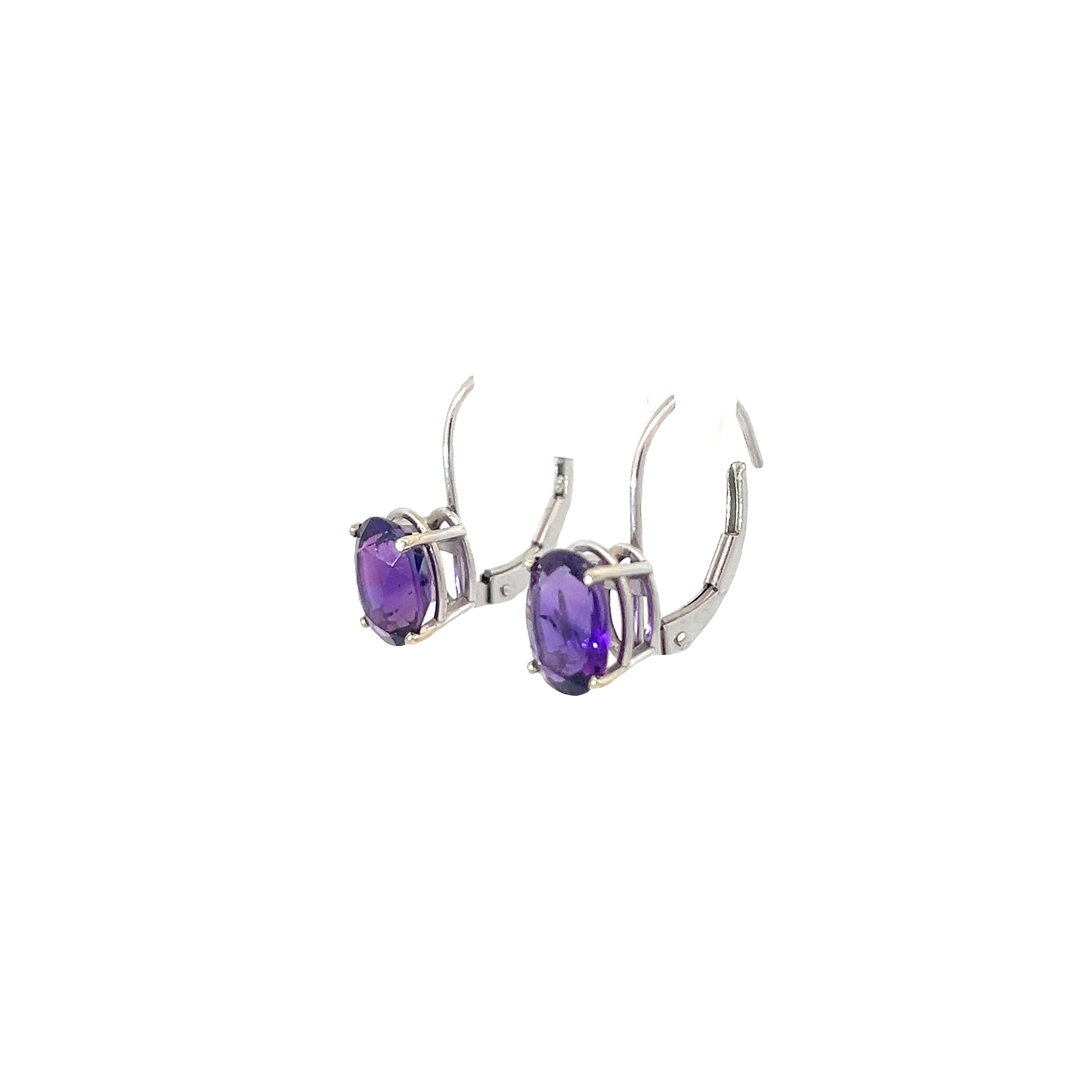 14k White Gold 2.00ct Oval Amethyst Drop Earrings