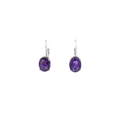 14k White Gold 2.00ct Oval Amethyst Drop Earrings