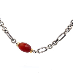 Pre-Owned David Yurman Sterling Silver and  18k Yellow Gold with Facted Carnelian Toggle Clasp Necklace 33.75 inch 61.2 dwt