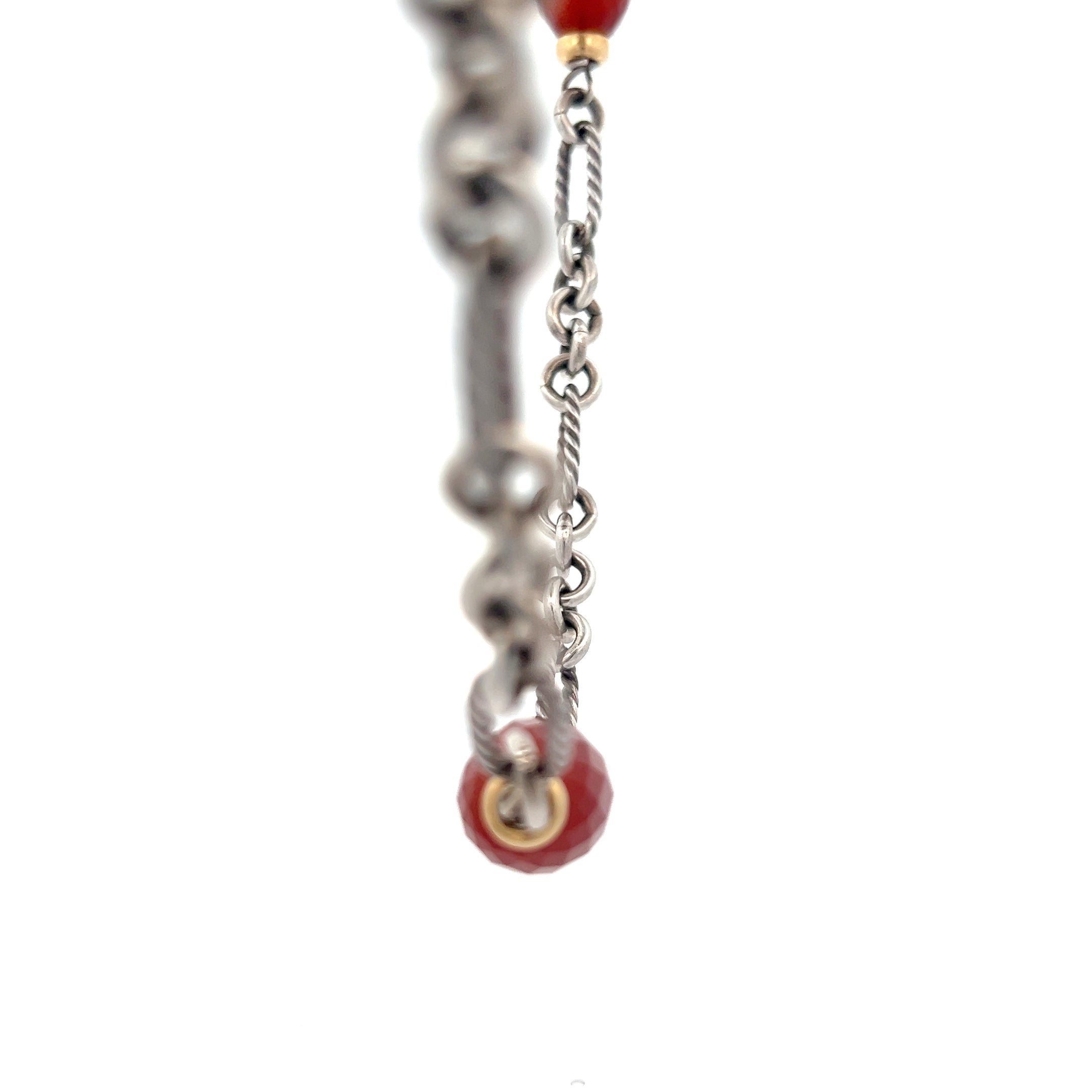 Pre-Owned David Yurman Sterling Silver and  18k Yellow Gold with Facted Carnelian Toggle Clasp Necklace 33.75 inch 61.2 dwt