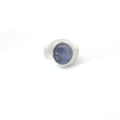 14k White Gold 4.00ct Oval Star Sapphire/.20ct F VS2 Round Diamond Vintage Pinky Ring