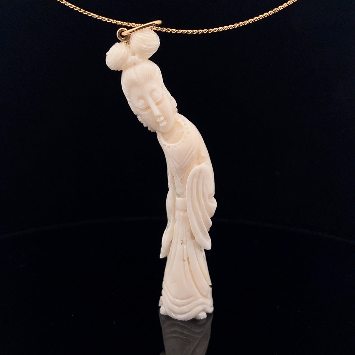 Vintage 14k Yellow Gold and Ivory Geisha Necklace