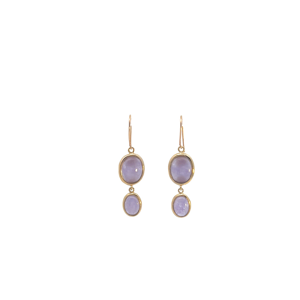 14k Yellow Gold Oval Lavender Jade Dangle Earrings