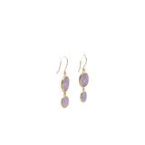 14k Yellow Gold Oval Lavender Jade Dangle Earrings