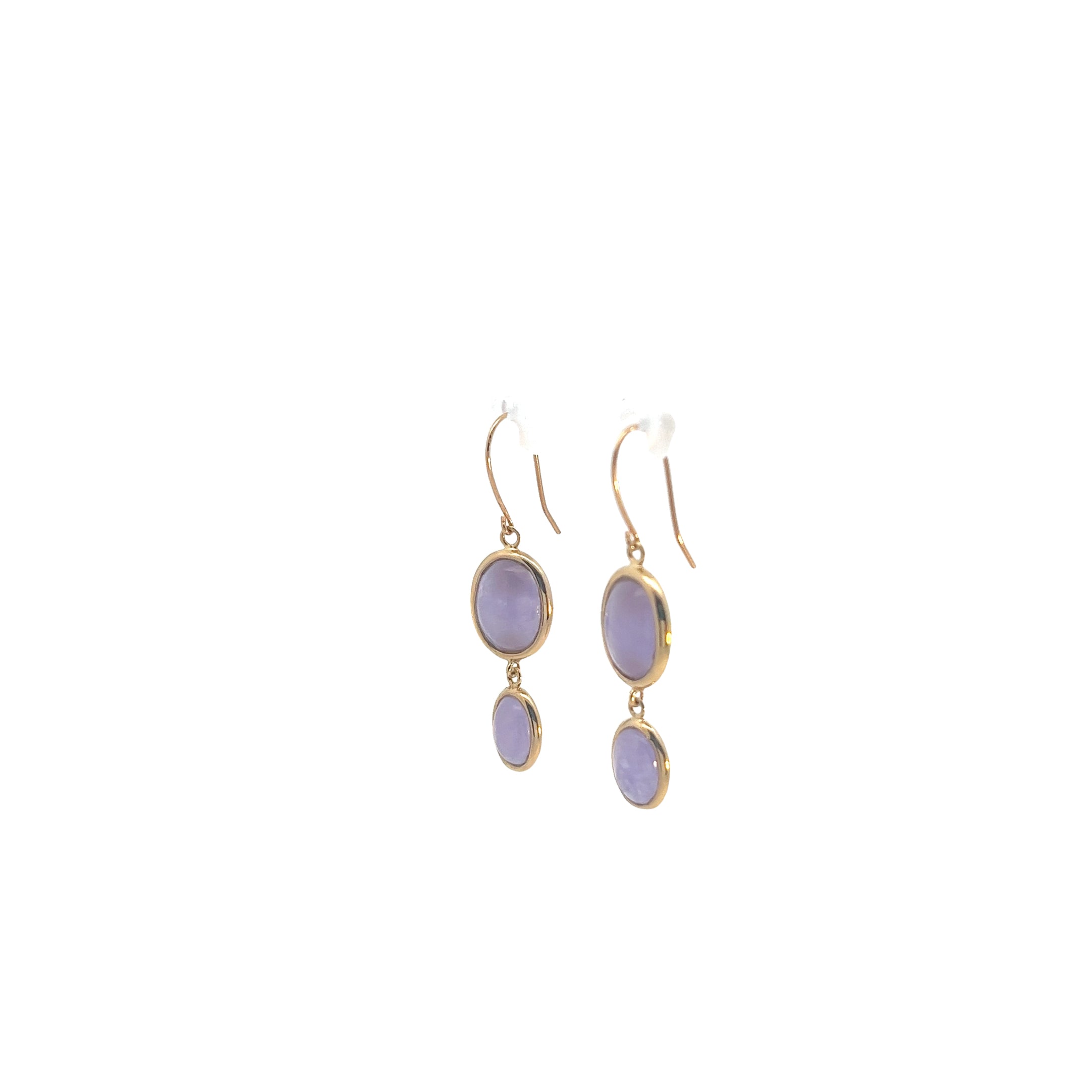 14k Yellow Gold Oval Lavender Jade Dangle Earrings