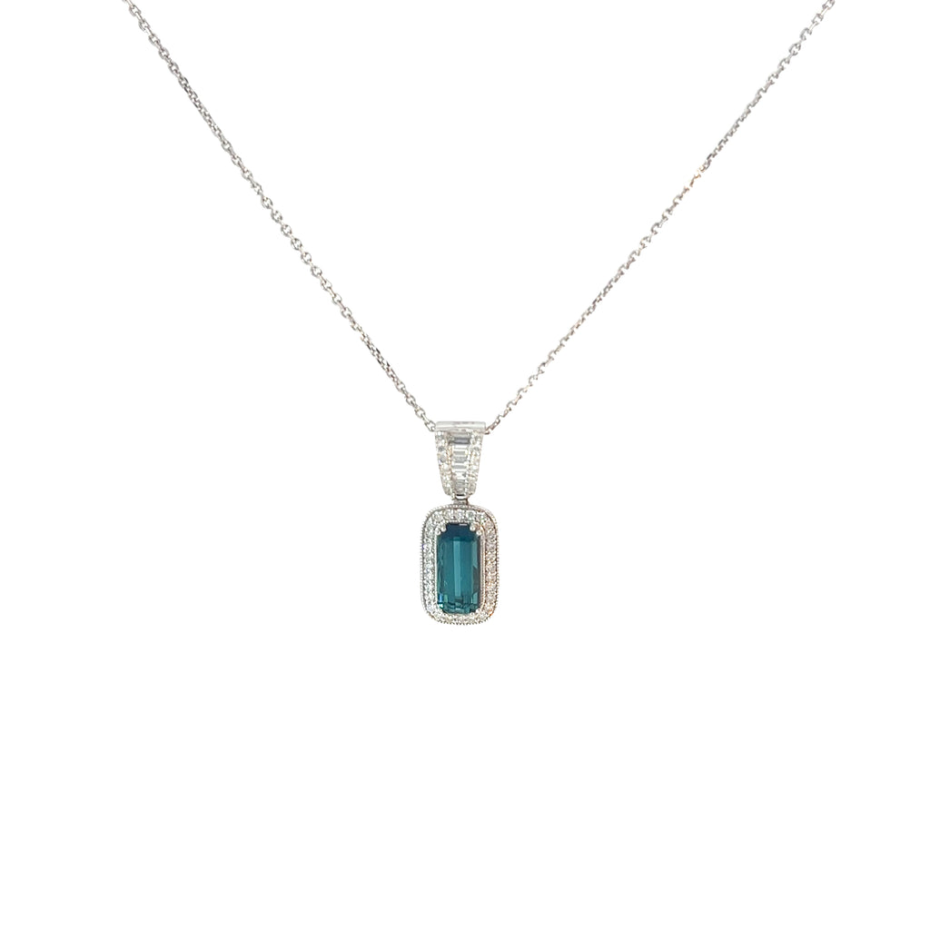 14k White Gold 1.35ct Tourmaline/ .40ct G SI1 Round Diamond Pendant