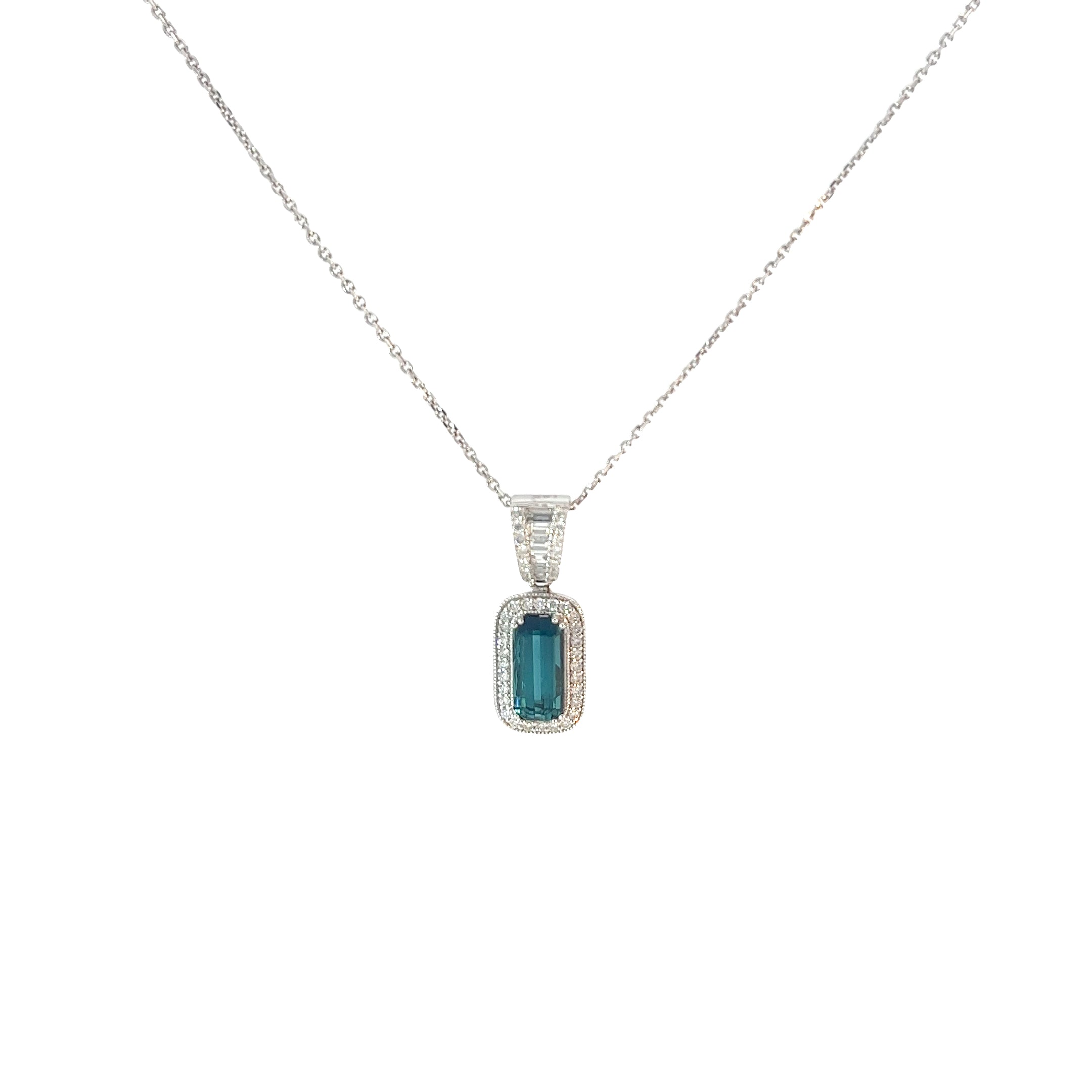 14k White Gold 1.35ct Tourmaline/ .40ct G SI1 Round Diamond Pendant