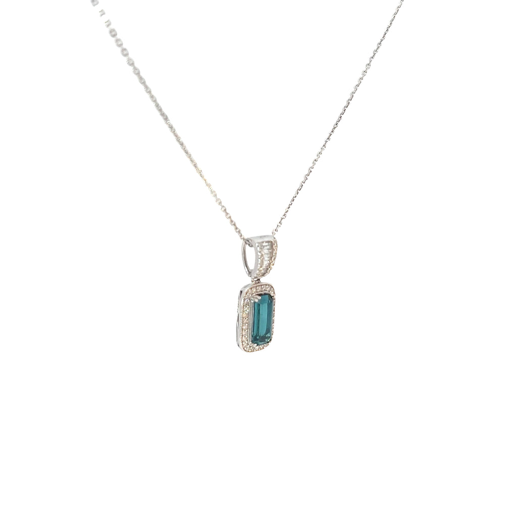 14k White Gold 1.35ct Tourmaline/ .40ct G SI1 Round Diamond Pendant