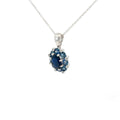 14k White Gold 2.50ct Oval Shape Natural Blue Sapphire with .08ct G SI1 Round Diamond Pendant