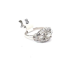 Platinum .42ct G VS2 Round Old Mine Cut /.25ct Baguette and .25ct Emerald Cut G VS2 Single Cut Diamond Vintage Ring